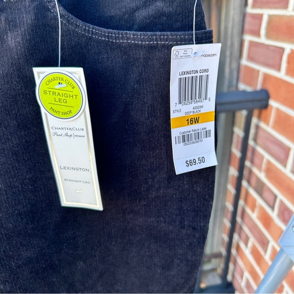 Charter Club Black Lexington Corduroy Plus Jeans 16W NWT - Picture 2 of 6